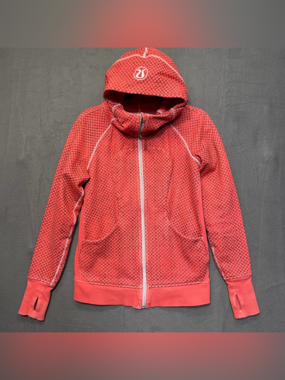 Sz 8 Lululemon Rare pattern orange Scuba Hoodie with Embroidered Logo collection